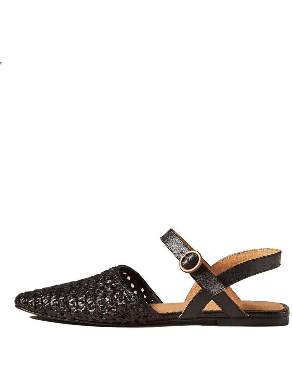 Women's Black Closed Toe Square Toe Ankle Strap Buckle Closure Braided Sandals